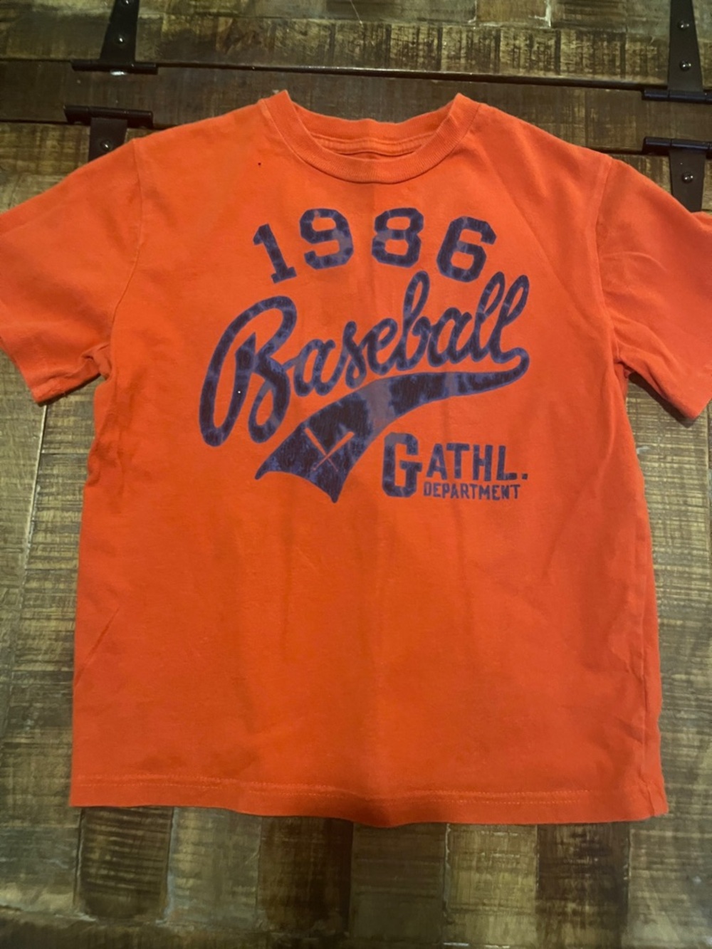 GAP Orange Tee with Navy '1986 Baseball' Graphic